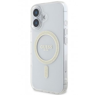 Guess IML Glitter Ring MagSafe Zadní Kryt pro iPhone 16 Plus Transparent