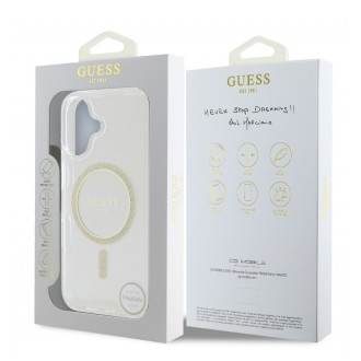 Guess IML Glitter Ring MagSafe Zadní Kryt pro iPhone 16 Plus Transparent