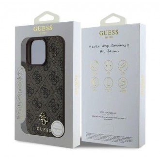 Guess PU 4G Small Metal Logo MagSafe Zadní Kryt pro iPhone 16 Pro Max Brown