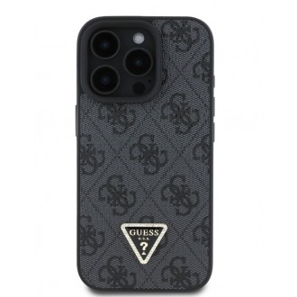 Guess PU 4G Strass Triangle Metal Logo Zadní Kryt + Crossbody Popruh pro iPhone 16 Pro Max Black