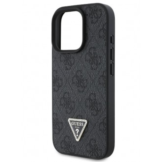 Guess PU 4G Strass Triangle Metal Logo Zadní Kryt + Crossbody Popruh pro iPhone 16 Pro Max Black