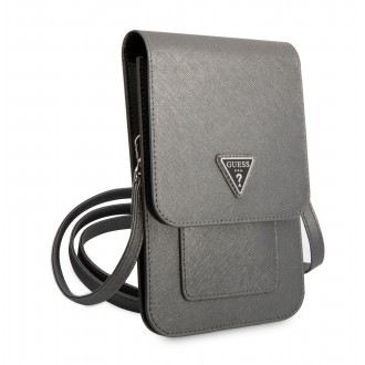 Guess PU Saffiano Triangle Logo Phone Bag Grey