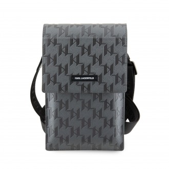 Karl Lagerfeld Saffiano Monogram Wallet Phone Bag stříbrný