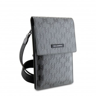 Karl Lagerfeld Saffiano Monogram Wallet Phone Bag stříbrný