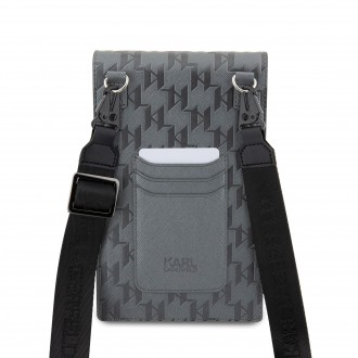 Karl Lagerfeld Saffiano Monogram Wallet Phone Bag stříbrný