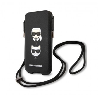 Karl Lagerfeld and Choupette Head Saffiano PU Pouch S/M Black