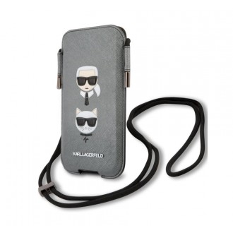 Karl Lagerfeld and Choupette Head Saffiano PU Pouch L Grey