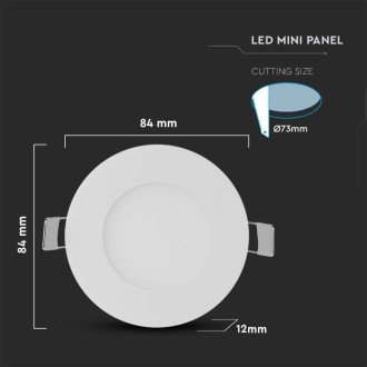 V-TAC 3W, LED panel, podhledový, kulatý, bílý