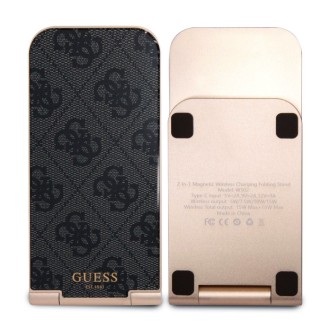 Guess Aluminium Stolní Bezdrátová Magnetická Nabíječka 2v1 4G Pattern, černá