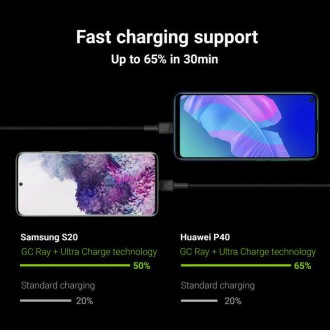 GreenCell USB kabel Green Cell KABGC13 USB-A - USB-C 2m, černý, zelené podsvícení