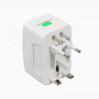 DeTech Univerzální cestovní adaptér - 2xUSB, 1.0A, EU/US/UK/AU, 220V, Bílá