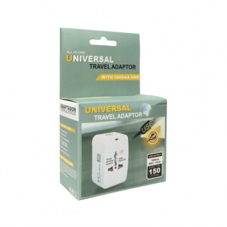 DeTech Univerzální cestovní adaptér - 2xUSB, 1.0A, EU/US/UK/AU, 220V, Bílá