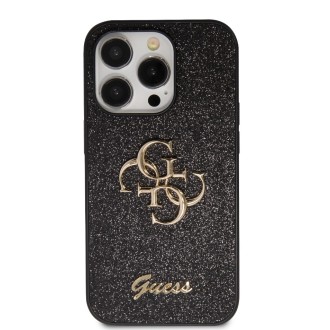 Guess PU Fixed Glitter 4G Metal Logo Zadní Kryt pro iPhone 15 Pro Max Černý