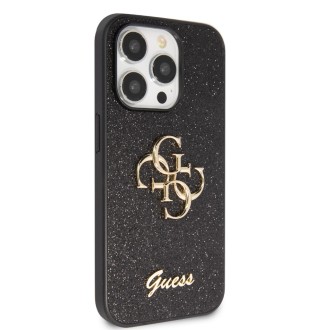 Guess PU Fixed Glitter 4G Metal Logo Zadní Kryt pro iPhone 15 Pro Max Černý