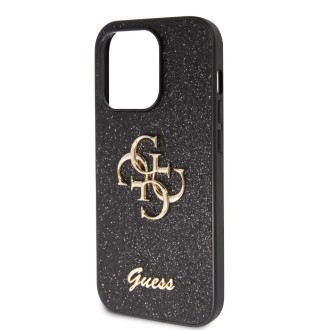 Guess PU Fixed Glitter 4G Metal Logo Zadní Kryt pro iPhone 15 Pro Max Černý