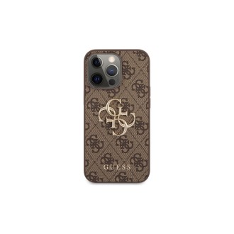 Guess PU 4G Metal Logo Zadní Kryt pro iPhone 13 Pro Hnědá