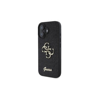 Guess PU Fixed Glitter 4G Metal Logo Zadní Kryt pro iPhone 16 Černá