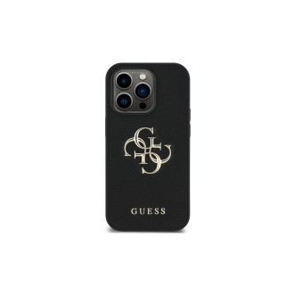 Guess PU 4G Metal Logo Zadní Kryt pro iPhone 14 Pro Černá