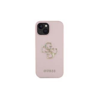 Guess PU 4G Metal Logo Zadní Kryt pro iPhone 15 Růžová