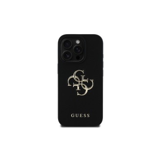 Guess PU 4G Metal Logo Zadní Kryt pro iPhone 15 Pro Černá