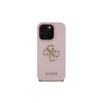 Guess PU 4G Metal Logo Zadní Kryt pro iPhone 15 Pro Růžová