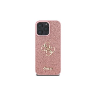 Guess PU Fixed Glitter 4G Metal Logo Zadní Kryt pro iPhone 16 Pro Růžová