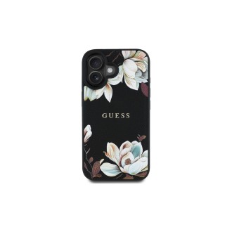 Guess PU Magnolia MagSafe Zadní Kryt pro iPhone 16 Černá