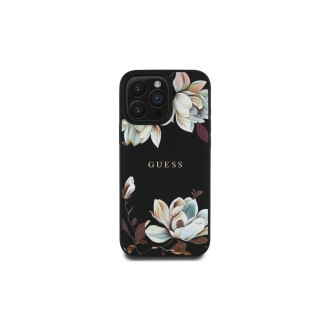 Guess PU Magnolia MagSafe Zadní Kryt pro iPhone 16 Pro Černá