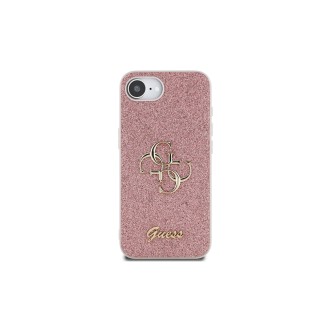 Guess PU Fixed Glitter 4G Metal Logo Zadní Kryt pro iPhone 16e Růžová