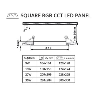 T-led - LED panel 24V 36W RGBCCT 24HW36 čtverec Barva krytu: Bílá, Varianta: LED panel 24V 36W RGBCCT 24HW36 čtverec, Barevná teplota (К): RGBCCT