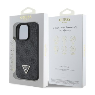 Guess PU 4G Strass Triangle Metal Logo Zadní Kryt pro iPhone 16 Pro Black