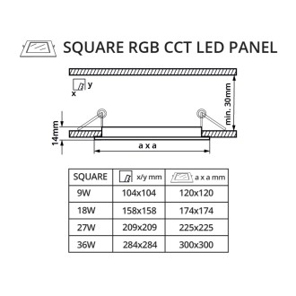 T-led - LED panel 24V 18W RGBCCT 24HB18 čtverec Barva krytu: Černá, Varianta: LED panel 24V 18W RGBCCT 24HB18 čtverec, Barevná teplota (К): RGBCCT