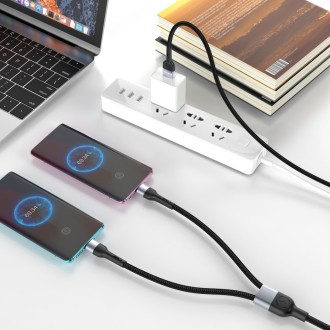 DeTech DE-52UCC datový kabel, 2v1, USB na 2x Type-C, 1.0m - černá