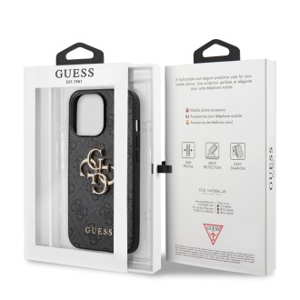 Guess PU 4G Metal Logo Zadní Kryt pro iPhone 13 Pro Max Grey