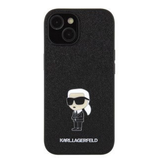 Karl Lagerfeld Fixed Glitter Metal Ikonik Zadní Kryt pro iPhone 15 Černý