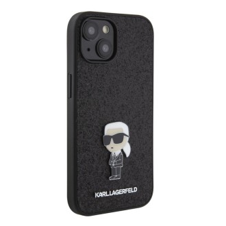 Karl Lagerfeld Fixed Glitter Metal Ikonik Zadní Kryt pro iPhone 15 Černý