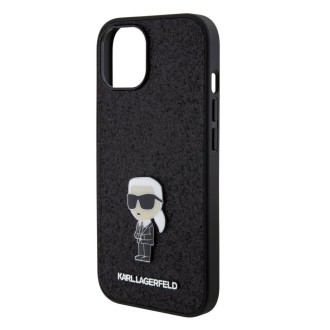 Karl Lagerfeld Fixed Glitter Metal Ikonik Zadní Kryt pro iPhone 15 Černý