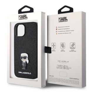 Karl Lagerfeld Fixed Glitter Metal Ikonik Zadní Kryt pro iPhone 15 Černý