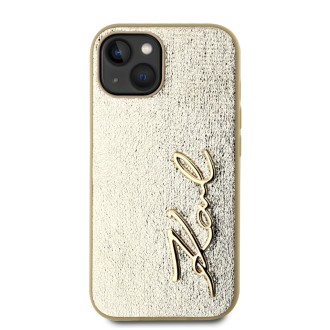 Karl Lagerfeld Wrinkled PU Signature Logo Zadní Kryt pro iPhone 15 Gold