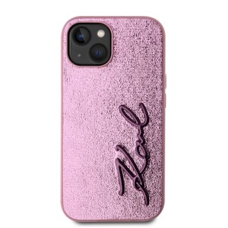 Karl Lagerfeld Wrinkled PU Signature Logo Zadní Kryt pro iPhone 15 Pink