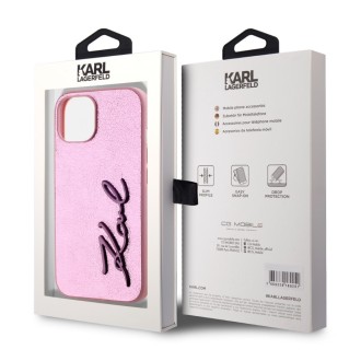 Karl Lagerfeld Wrinkled PU Signature Logo Zadní Kryt pro iPhone 15 Pink