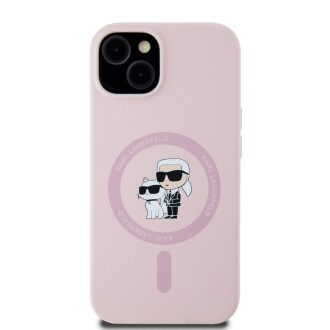 Karl Lagerfeld Liquid Silicone Karl and Choupette MagSafe Zadní Kryt pro iPhone 14 Pink