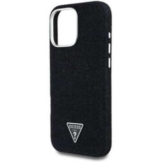 Guess Denim Triangle Logo MagSafe Zadní Kryt pro iPhone 16 Pro Černá
