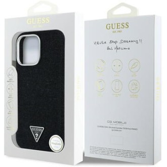 Guess Denim Triangle Logo MagSafe Zadní Kryt pro iPhone 16 Pro Černá