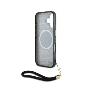 Guess IML Leopard Triangle Logo Strap MagSafe Zadní Kryt pro iPhone 16 Hnědá