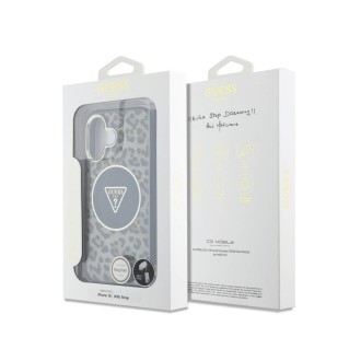 Guess IML Leopard Triangle Logo Strap MagSafe Zadní Kryt pro iPhone 16 Hnědá