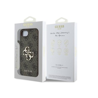 Guess PU 4G Metal Logo Zadní Kryt pro iPhone 16e Hnědá