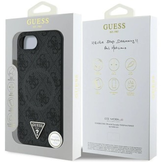 Guess PU 4G Strass Triangle Metal Logo Zadní Kryt pro iPhone 16e Černá
