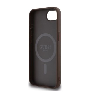 Guess PU 4G Strass Triangle Metal Logo Zadní Kryt pro iPhone 16e Hnědá