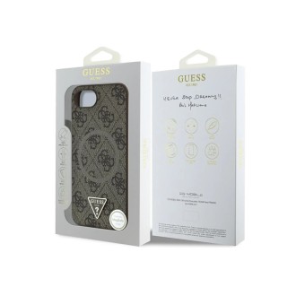 Guess PU 4G Strass Triangle Metal Logo Zadní Kryt pro iPhone 16e Hnědá